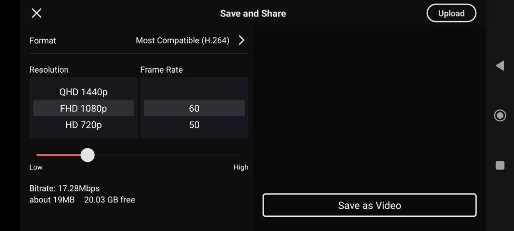 Create the video and export in full HD in 60FPS